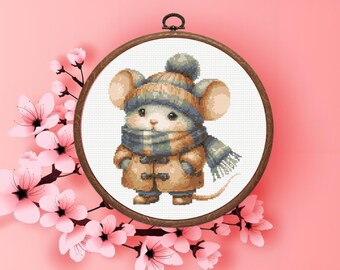 Winter Maus Kreuzstichmuster, süße Mäuse Kreuzstichmuster, Instant Download