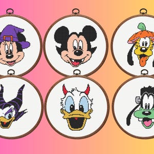 Mickey Mouse Cross Stitch Pattern, Set of 6 Halloween Firends Cross Stitch Pattern, Instant Download