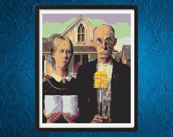 American Gothic Toilet Paper Funny Bathroom Cross Stitch Pattern, Instant Download