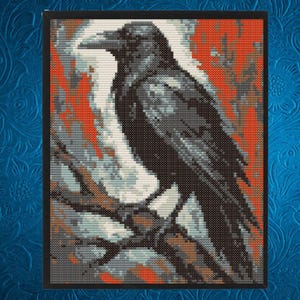 Raven Cross Stitch Pattern, Halloween Cross Stitch Pattern,   Instant PDF Download