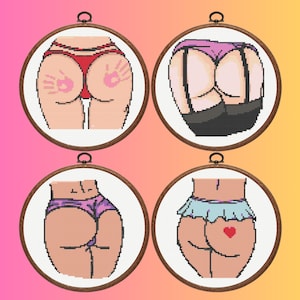 Booty Cross Stitch Pattern, Set of 4 Booty Cross Stitch Pattern, Instant Download