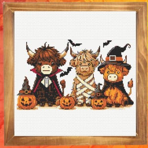 Highland Cow Cross Stitch Pattern, Halloween Cows Cross Stitch Pattern, Instant PDF Download image 6