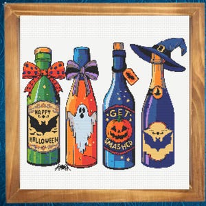 Spooky Cross Stitch Pattern | Halloween Bottles Cross Stitch Pattern|, Instant Download