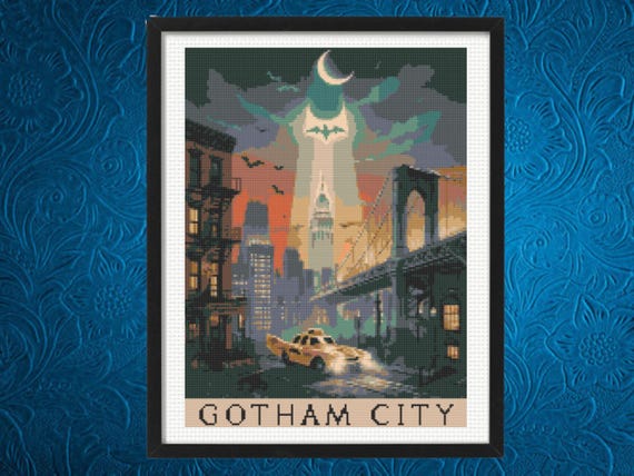 Gotham City Cross Stitch Pattern, Dark Knight Cross Stitch Patterm, Instant Download