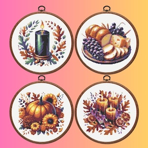 Autumn Cross Stitch Pattern, Set of 4 Autumn Cross Stitch Pattern, Fall Cross Stitch Pattern,  Instant Download