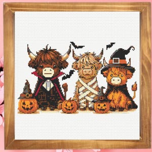 Highland Cow Cross Stitch Pattern, Halloween Cows Cross Stitch Pattern, Instant PDF Download image 5