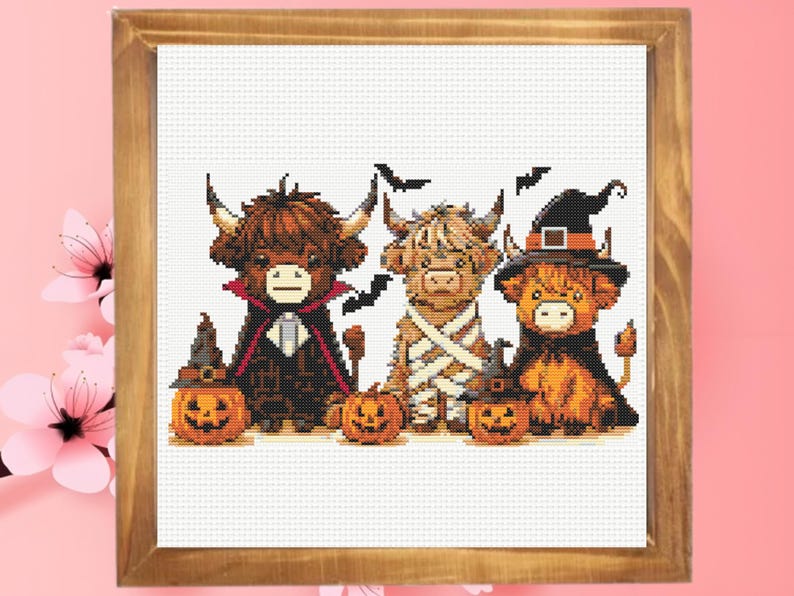 Highland Cow Cross Stitch Pattern, Halloween Cows Cross Stitch Pattern, Instant PDF Download image 5