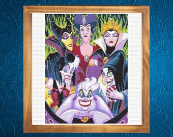 Villains Cross Stitch Pattern, Ursula, Maleficent, Cruella, Mother Gothel, Evil Queen, Instant Download