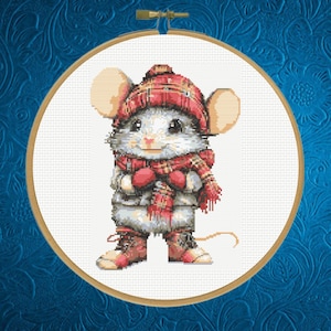 Winter Mouse Cross Stitch Pattern, Cute Mice Cross Stitch Pattern, Instant Download