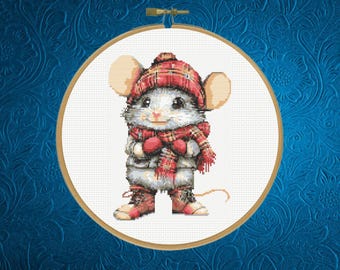 Winter Maus Kreuzstichmuster, süße Mäuse Kreuzstichmuster, Instant Download