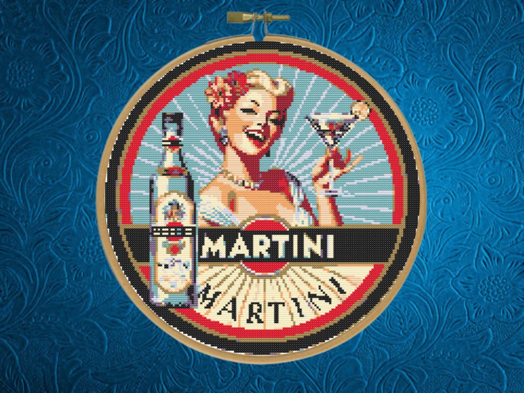 Martini Cross Stitch Pattern, Retro Cross Stitch Pattern, Gift for ...