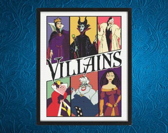 Villains Cross Stitch Pattern, Ursula, Maleficent, Cruella, Mother Gothel,  Instant Download