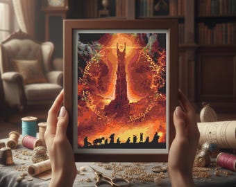 Mordor Cross Stitch Pattern, Fantasy Earth, Dark Lord Sauron, instant PDF download