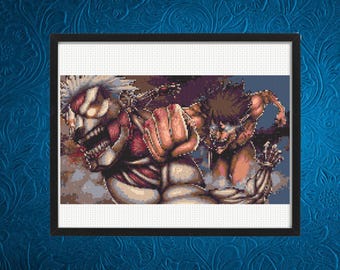 Titan Attack Cross Stitch Pattern, Anime Cross Stitch Pattern, Manga Cross Stitch Pattern, Instant Download