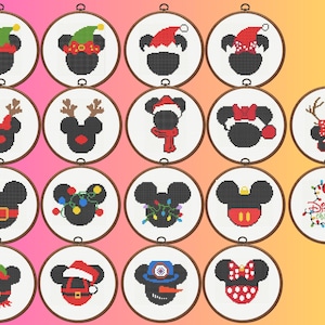 Mickey Mouse Ears Cross Stitch Pattern, Set of 18 Mouse Ears, Christmas Mickey Mouse, Minnie Mouse Ears, Mickey Mouse Hat, Instant Download