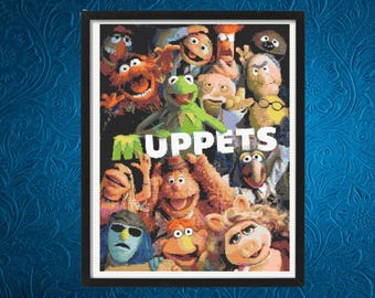 Muppet Cross Stitch Patter, Green Frog and Friends Cross Stitch Pattern, Instant Download