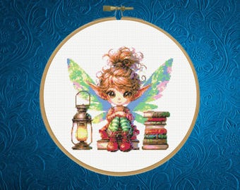 Fairy Cross Stitch Pattern, Book Lover Cross Stitch Pattern, Instant Download