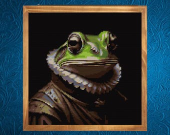 Renaissance Frog Cross Stitch Pattern, Medieval Cross Pattern ,  instant pdf download Cross Stitch Pattern