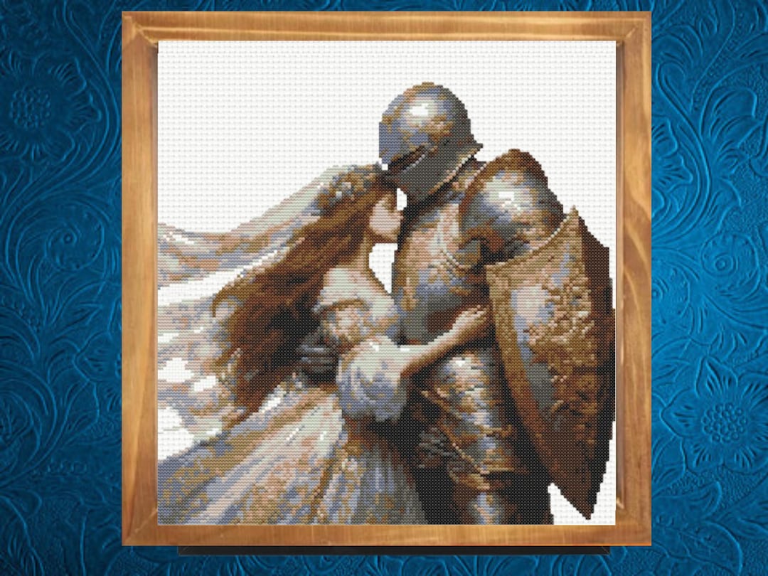Medieval Cross Pattern , Lady and Golden Knight Cross Stitch Pattern ...