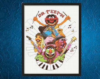 Muppet Cross Stitch Patter, Dr. Teeth and  Friends Cross Stitch Pattern, Instant PDF Download