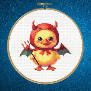 Devil Chick Cross Stitch Pattern, Halloween Cross Stitch Pattern, Instant Download