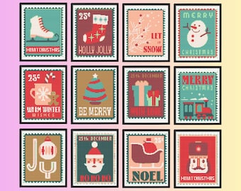 Vintage Christmas Cross Stitch Pattern,  Set of 12 Retro Christmas Cross Stitch Patterns,  instant pdf download