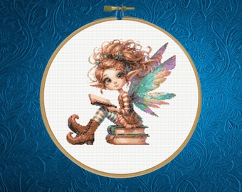Fairy Cross Stitch Pattern, Book Lover Cross Stitch Pattern, Instant Download