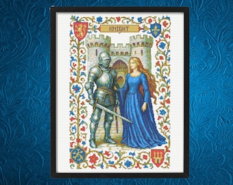 Medieval Cross Pattern , Queen and Knight Cross Stitch Pattern,  instant PDF download Cross Stitch Pattern