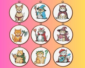 Medieval Cross Pattern , Set of 9 Medieval Cat Cross Stitch Patterns, instant pdf download
