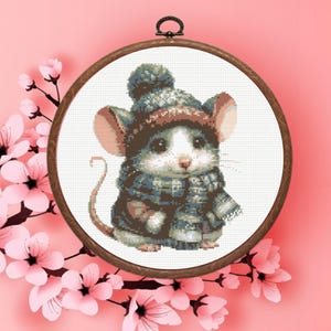 Winter Mouse Cross Stitch Pattern, Cute Mice Cross Stitch Pattern, Instant Download