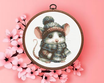 Winter Maus Kreuzstichmuster, süße Mäuse Kreuzstichmuster, Instant Download