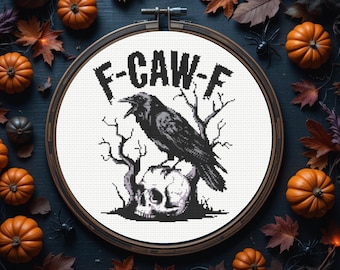 F-Caw-F Cross Stitch Pattern, Crow Cross Stitch Pattern, Instant PDF Download