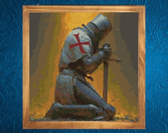 Knight Cross Pattern , Battle Scene Cross Stitch Pattern,  instant pdf download