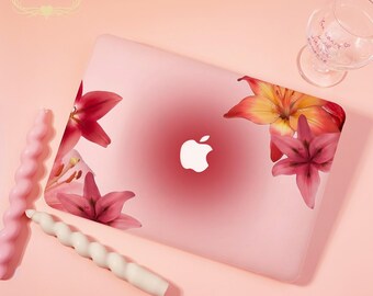 Lilies on Pink Hard Matte MacBook 2025 New Case For MacBook Pro16/15/14/13，Air15/13/11，Ret13/15，Optional NoLogo/Logo ＆ Clear/Printed Bottom