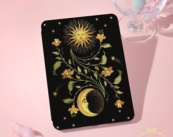 Celestial Floral Design kindle New Case For Colorsoft2024，Kindle 8/10-12th，Papewhte 10-12th 6-7"，KPW 5/6/7，Costom KPW6 Model with Hand Strap