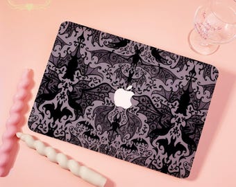 Ornate Bats New Hard Matte MacBook Case For MacBook Pro16/15/14/13,Neo A18,2026 Air 15/13,Ret13/15,M5/M4,NoLogo/Logo,Clear/Printed Bottom