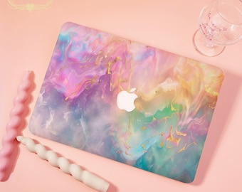 Rainbow Marble New Hard Matte MacBook Case For MacBook Pro16/15/14/13,Neo A18,2026 Air 15/13,Ret13/15,M5/M4,NoLogo/Logo,Clear/Printed Bottom