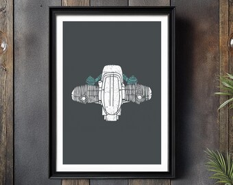 BMW R100 Engine Illustration Modern Design Poster