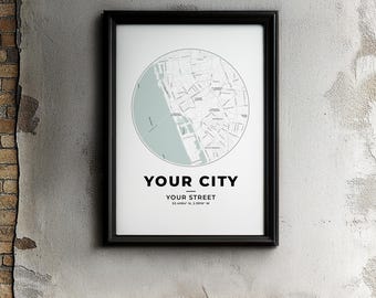 Your personalised map poster with street name and coordinates.