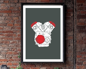 Honda CX500 Engine Illustration Modern Design Poster