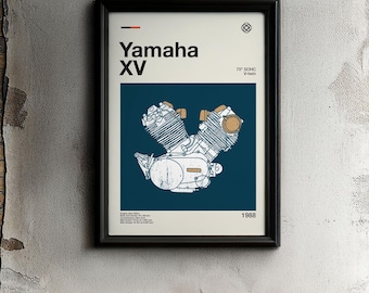 Yamaha XV Virago Engine Illustration Modern Design Poster