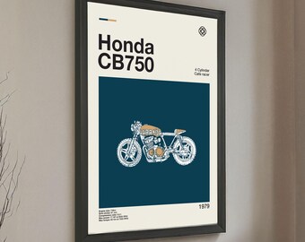 Honda CB750 Cafe Racer Motorcycle Modern Design Poster