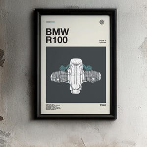 BMW R100 Engine Illustration Modern Design Poster