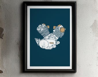 Yamaha XV Virago Engine Illustration Modern Design Poster