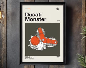 Ducati Monster Motorcycle Engine Modern Design Poster