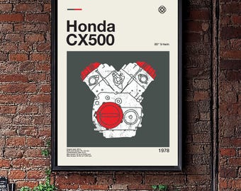 Honda CX500 Motorcycle Engine Modern Design Poster