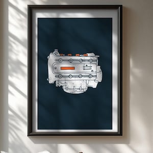 BMW K100 Engine Illustration Modern Design Poster