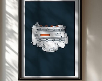 BMW K100 Engine Illustration Modern Design Poster