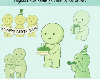 Birthday Smiski Clipart Bundle | Character SVG PNG (Digital Download