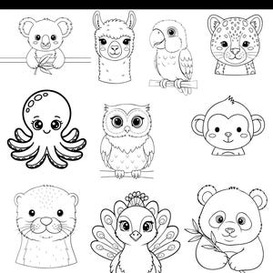Safaridieren SVG-bundel, koala, lama, luipaard, aap, octopus, uil (digitale download)
